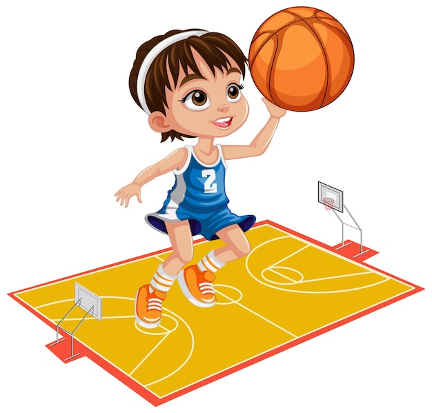 Free vector cute girl playing basketball