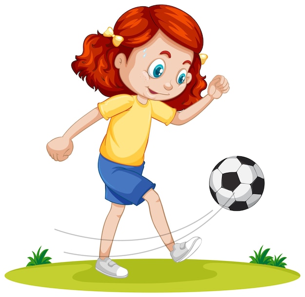 Cute Girl Kicking Soccer Ball Cartoon Vector Icon Illustration