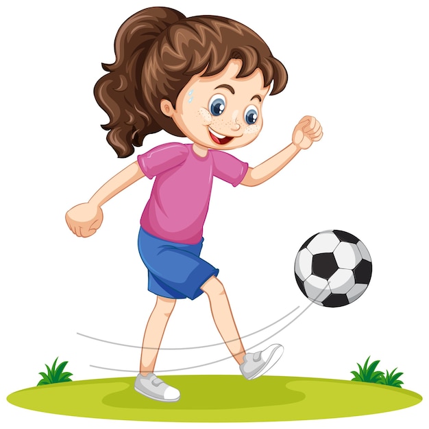 Free vector cute girl playing football cartoon character isolated