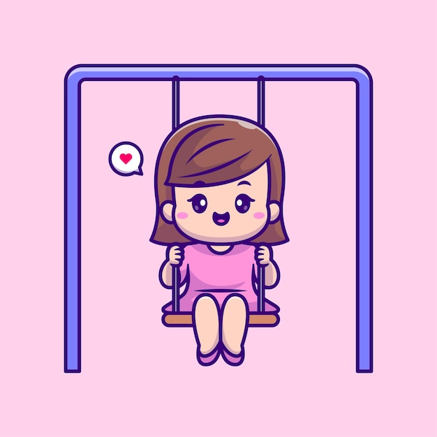 Free vector cute girl playing swing cartoon vector icon illustration people holiday icon concept isolated flat