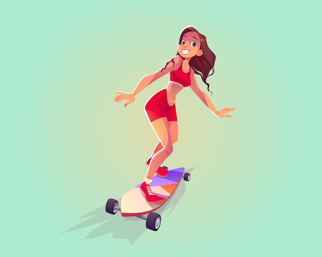 Free vector cute girl riding on skateboard