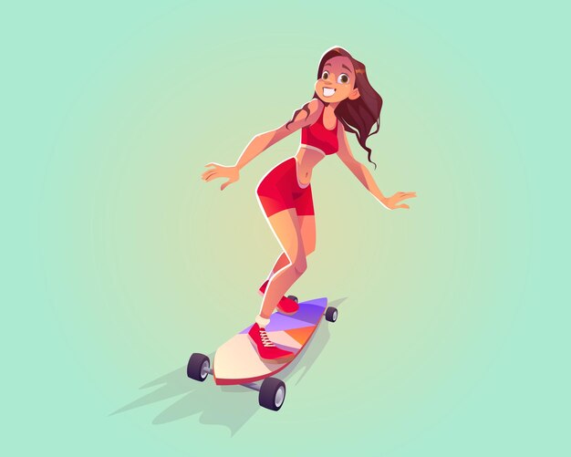 Милая девушка, езда на скейтборде