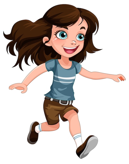 Free vector cute girl running cartoon character