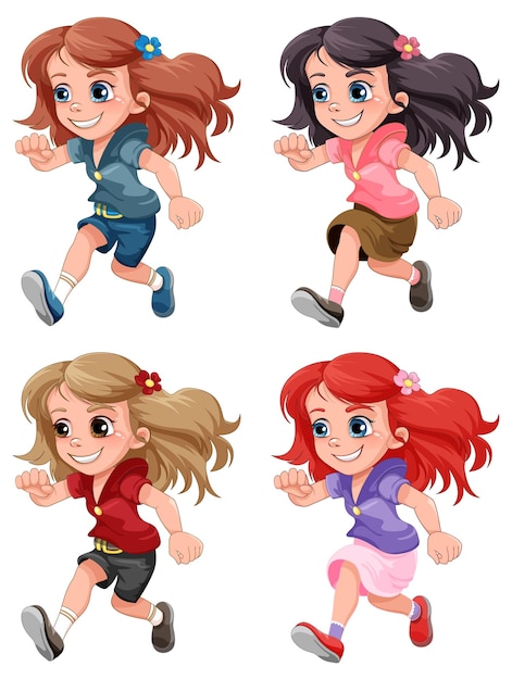 Free vector cute girl running cartoon character