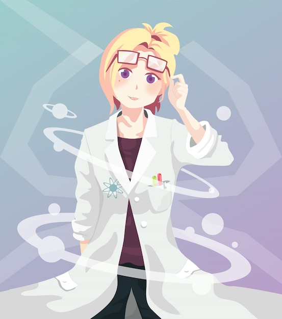 かわいい女の子の科学者イラスト プレミアムベクター