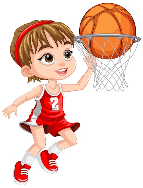 Free vector cute girl shooting basketball into the hoop