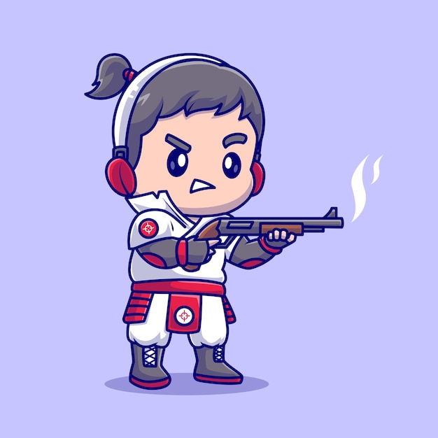 散弾銃武器漫画ベクトル アイコン イラストで撮影かわいい女の子。分離された人々 の休日