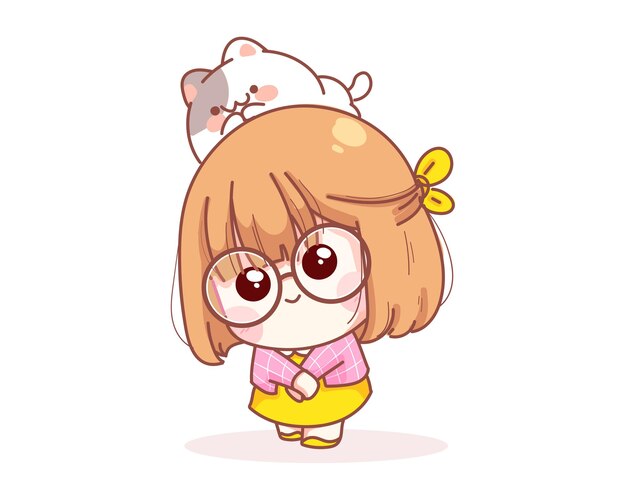 鉛筆文房具漫画キャラクターイラストとかわいい女の子 無料のベクター