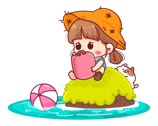 携帯電話の漫画のキャラクターのイラストを持って見ているかわいい女の子 無料のベクター 携帯電話の漫画のキャラクターのイラストを持って見ているかわいい女の子 無料のベクター