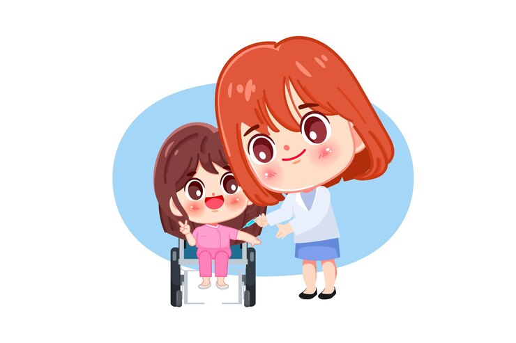 Free Vector cute girl symptoms of sick with doctor at hospital healthcare medical treatment