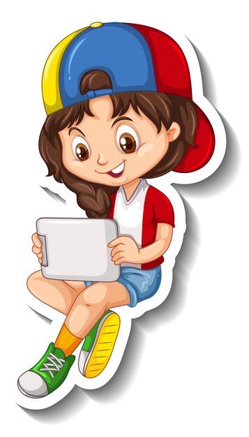 Free vector cute girl watching on tablet cartoon character