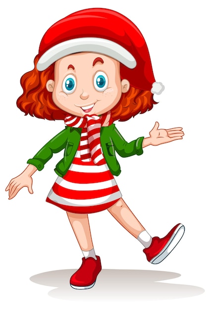 Милая девушка в рождественских костюмах мультипликационный персонаж