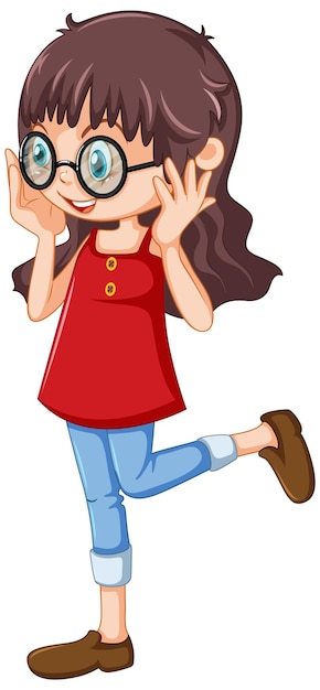 Free vector cute girl wearing glasses cartoon character