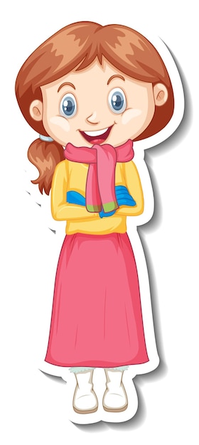 Free vector cute girl in winter outfit cartoon character