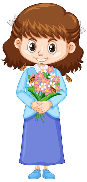 Free vector cute girl with beautiful flowers on white