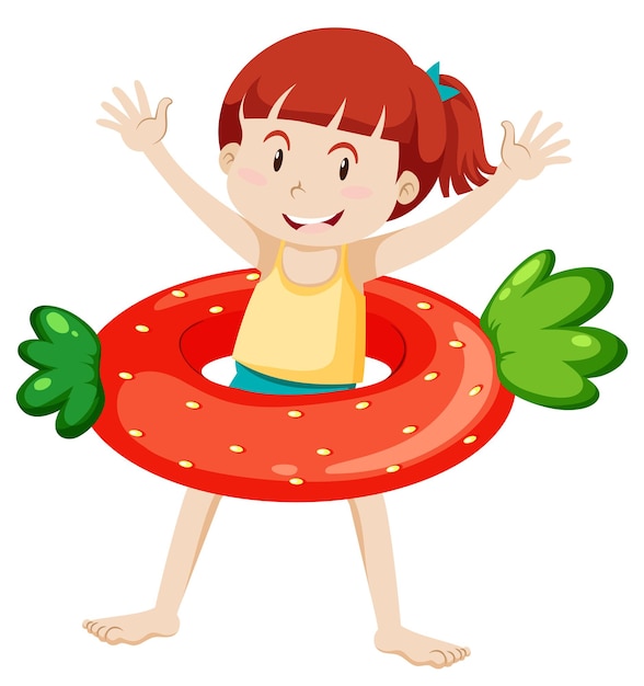 Free vector cute girl with dinosaur swimming ring isolated