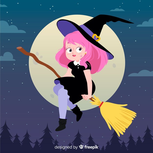 Милая девушка с костюмом ведьмы хеллоуина