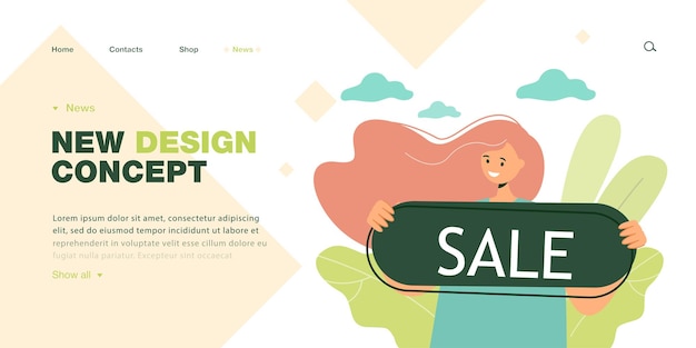 Free vector cute girl with sale sign flat vector illustration