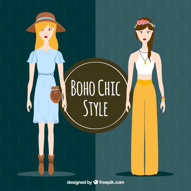 Free vector cute girls wearing boho clothes