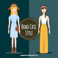 Free vector cute girls wearing boho clothes
