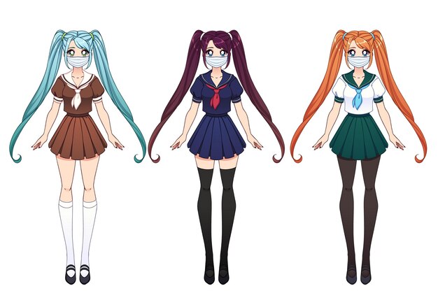 4人の美しい異人種間のティーンエイジャーの女の子のアニメの頭のキャラクターのイラストのグループ プレミアムベクター 4人の美しい異人種間のティーンエイジャーの女の子のアニメの頭のキャラクターのイラストのグループ プレミアムベクター