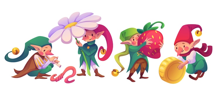 Free Vector cute gnomes in whimsical activities
