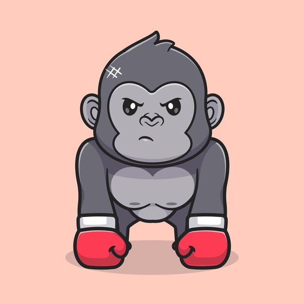 Cute Gorilla Boxing Cartoon Vector Icon Illustration. Animal Sport Icon Concept Isolated Flat