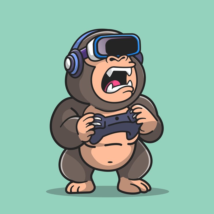 Free Vector cute gorilla playing game virtual reality with joystick cartoon vector icon illustration. animal