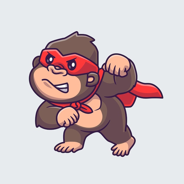 Cute Gorilla Super Hero Cartoon Vector Icon Illustration. Animal Holiday Icon Concept Isolated Flat