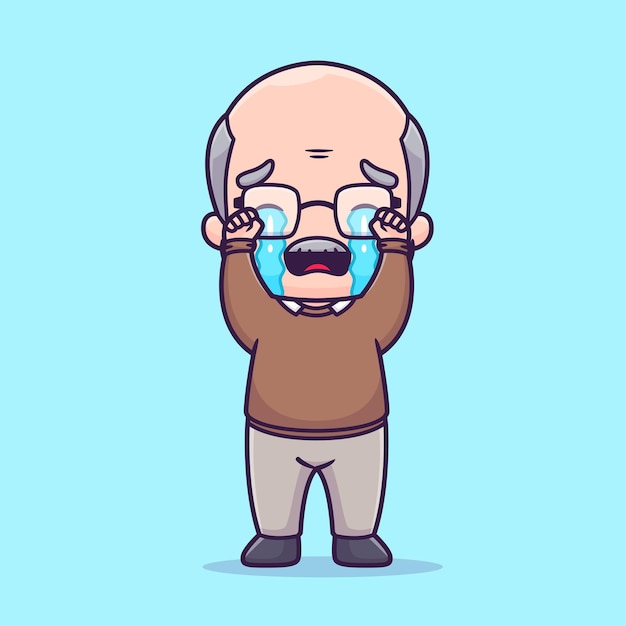 Free vector cute grandfather crying cartoon vector icon illustration people nature icon concept isolated flat