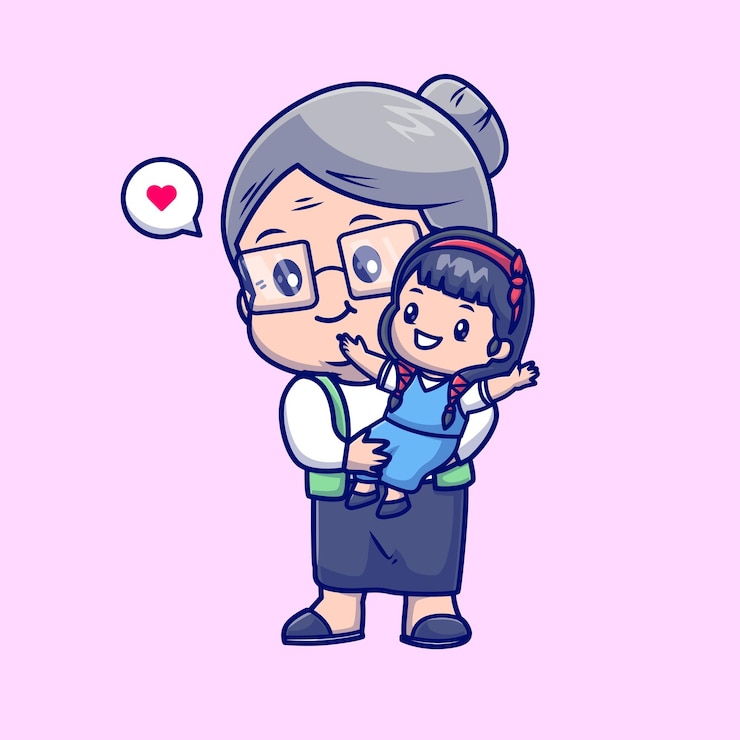 मुफ़्त वेक्टर cute grandmother holding baby girl cartoon vector icon illustration. people family icon isolated