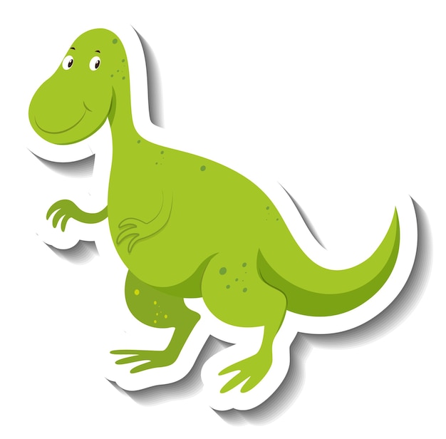 Симпатичный зеленый динозавр мультяшный персонаж стикер
