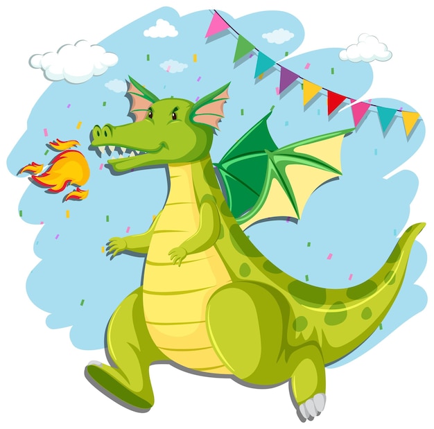 Free vector cute green dragon cartoon character