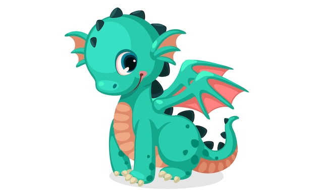 Симпатичный зеленый дракон мультфильм вектор