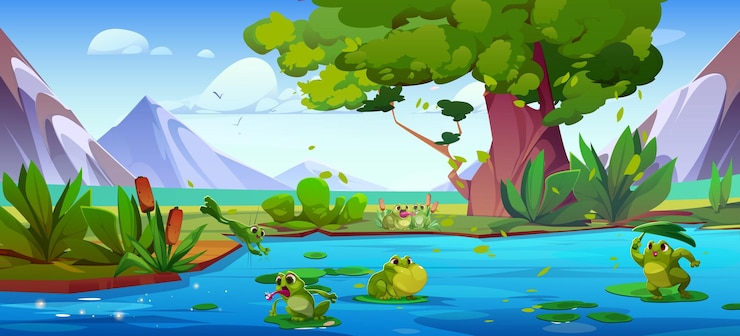 Free Vector cute green frog on pond or river