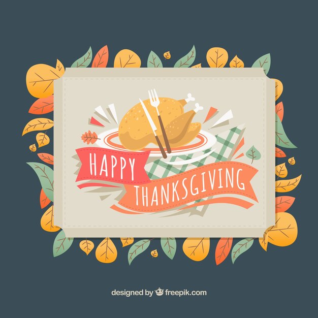 Cute greeting card of thanksgiving dinner