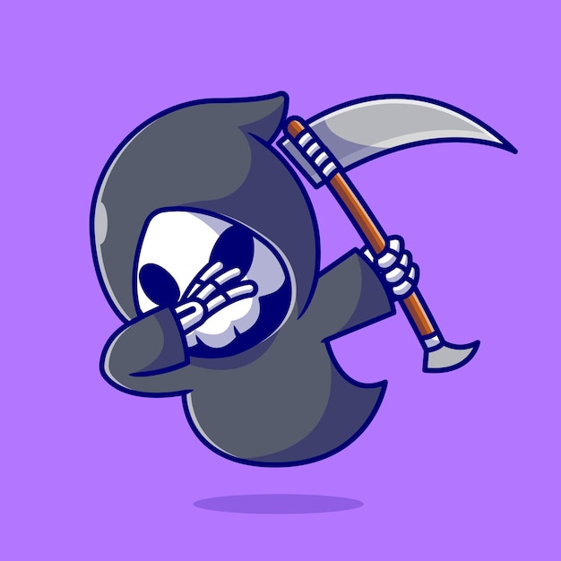 Free vector cute grim reaper dabbing cartoon icon illustration.