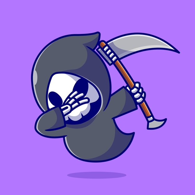 Cute Grim Reaper Dabbing Cartoon Icon Illustration.
