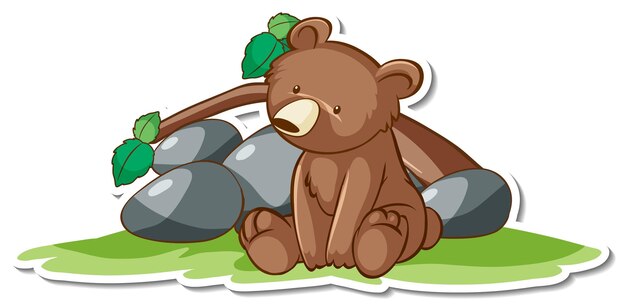 앉아있는 포즈의 귀여운 회색 곰 스티커