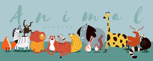 Cute group of wild animals vector