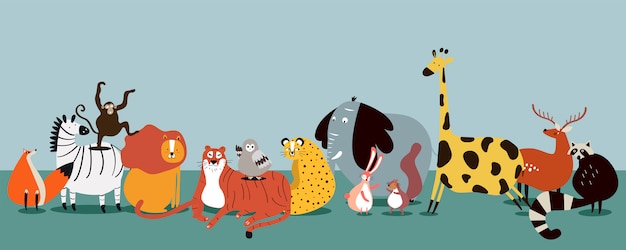 Cute group of wild animals vector