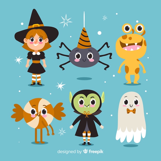 Free vector cute halloween characters collection