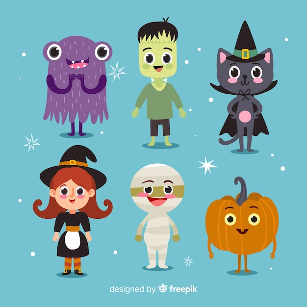 Free vector cute halloween characters collection