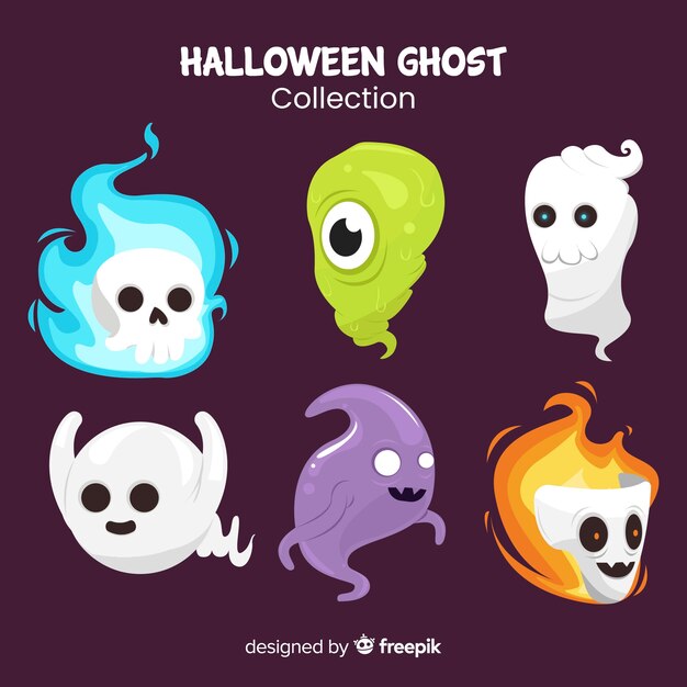 Cute halloween ghosts collection in different poses 