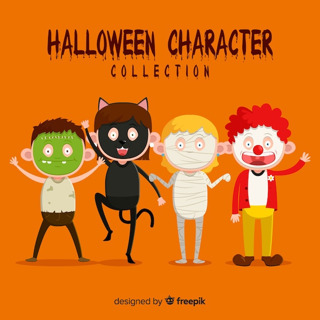 Бесплатное векторное изображение Симпатичный набор символов для детей хэллоуина