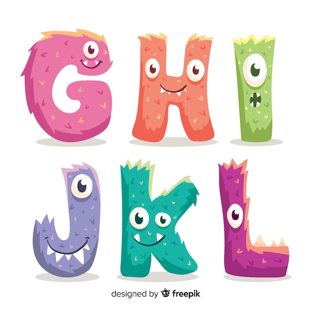 Free vector cute halloween monster alphabet