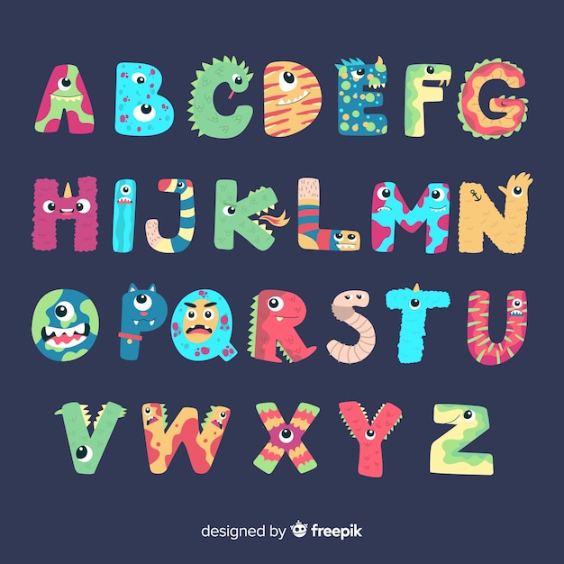 Free vector cute halloween monster alphabet