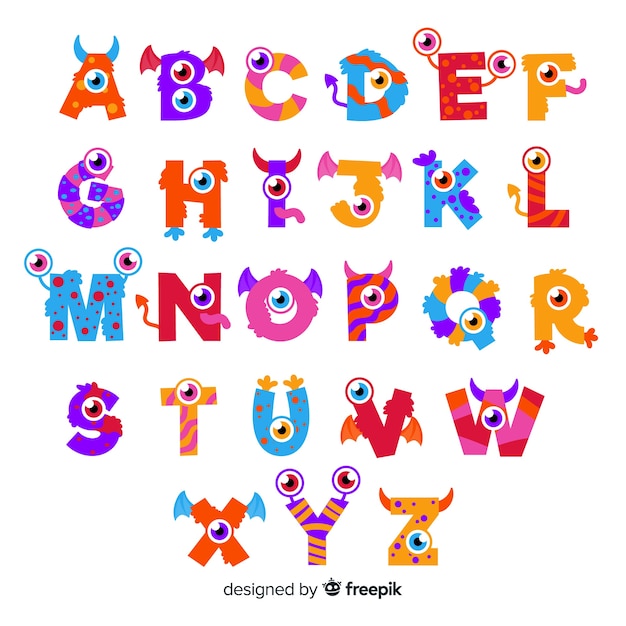 Free vector cute halloween monster alphabet