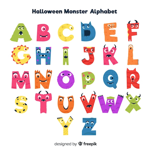 Бесплатное векторное изображение Милый хэллоуин монстр алфавит