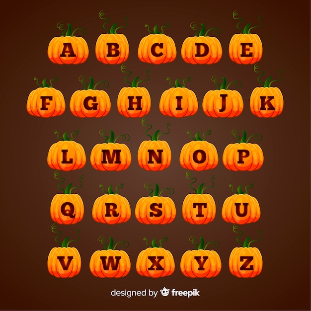 Vettore gratuito alfabeto di zucca di halloween carino